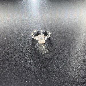 Elegant Emerald-Cut Silver Ring with Clear Stone